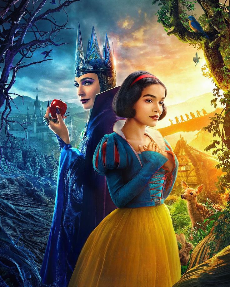 Pôster do live-action Branca de Neve com Rachel Zegler e a Rainha Má